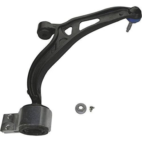 Front Left Lower Suspension Control Arm And Ball Joint Assembly For Ford Explorer And Police Interceptor Utility 2011 Through 2019 Go To Replacement Part With Easy Install And Solid Durability shown from side view with pre-installed ball joint.