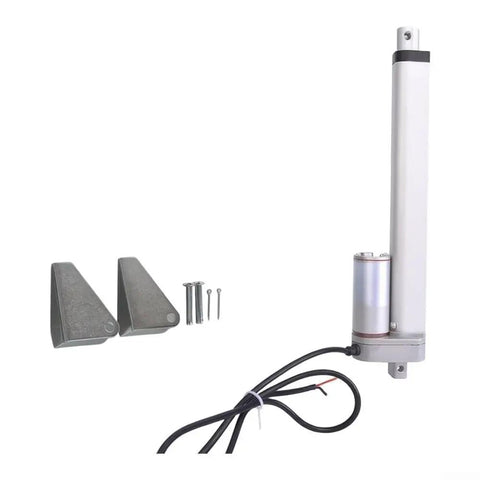 Built Tough 12V DC Electric Linear Actuator With Eight Inch Stroke And Three Hundred Newton Load Racing At One Point Two Inches Per Second For Knockout Ip45 Aluminum Automation Performance with mounting brackets.