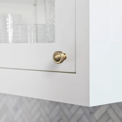 Cabinet with Champagne Bronze Round Cabinet Knob Six Pack With Smooth Domed Top And Subtle Flared Base For A Polished, Modern Kitchen Look