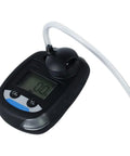 Front view of Amazon ATO ammonia gas monitor, handheld black detector with LCD and clear sampling tube.