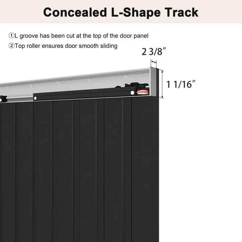 Concealed Sliding Barn Door With Soft Close For Interior Use, Black Vinyl Wrapped Hidden Barn Door, 30x84 Inches