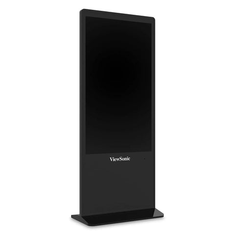 55 Inch 4K Ultra Hd Free Standing Digital Signage Kiosk Featuring Crisp Ips Panel Plug And Play Connectivity Via Hdmi Lan Rj45 sleek black design.