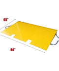 Heavy Duty Steel Shipping Container Ramp For Trucks And Forklifts 16000 Pound Diamond Plate Bridge Built Like Iron, 68" x 86" yellow loading dock panel.