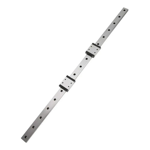 500mm By 18mm Miniature Linear Guide Rail With Two Sliding Blocks, top view, suitable for precision CNC and 3D printing applications.