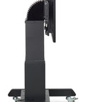 Built Tough 43 Inch Touchscreen Digital Signage Stand With Smooth Motorized Lift And Tilt Crisp Full HD 1080P mobile kiosk side view.