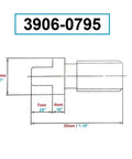 Diagram showing dimensions of 3/8-16 Tang Screw For MT2 Drawbar End Holders, Hardened Tool Steel Precision Replacement.
