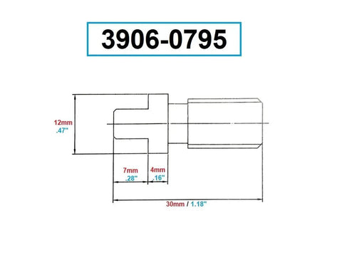 Diagram showing dimensions of 3/8-16 Tang Screw For MT2 Drawbar End Holders, Hardened Tool Steel Precision Replacement.