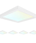 4 Pack 4 Inch Square LED Flush Mount Ceiling Light Fixtures, 10W Dimmable, 600 Lumens showing three color temperatures