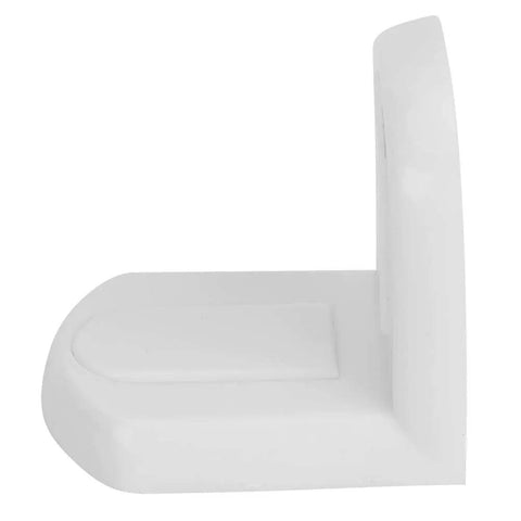 Side view of white nylon L Shaped Corner Bracket For Furniture Repair Nylon Right Angle Shelf Cabinet Drawer Support Beefy Load Bearing Grip