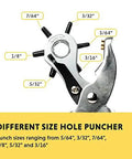 Beefy Revolving Punch Pliers Set With Six Hole Sizes For Leather Rubber And Plastic Heavy Duty Belt Hole Puncher in use