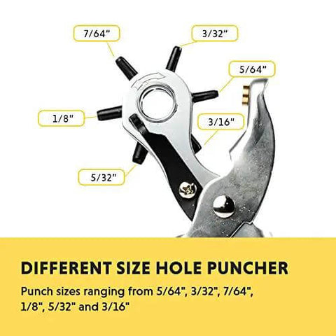 Beefy Revolving Punch Pliers Set With Six Hole Sizes For Leather Rubber And Plastic Heavy Duty Belt Hole Puncher in use