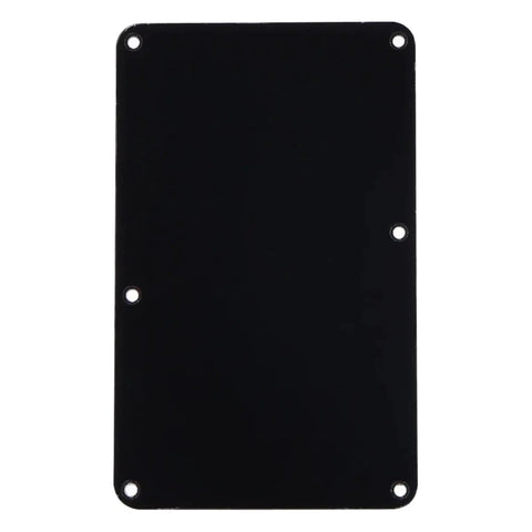 Black electric guitar back plate cover with 6-hole plastic cavity backplate closed style replacement tremolo cover for repair, refits, hardware restore.