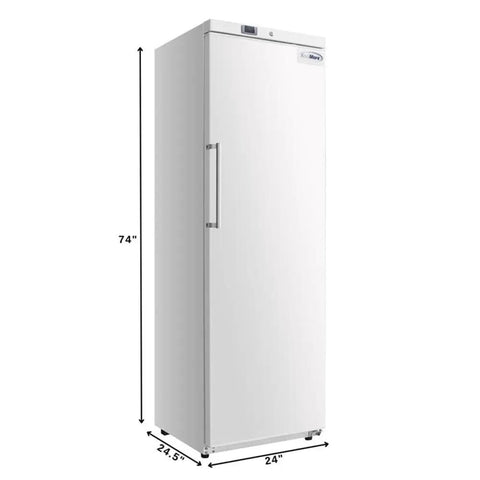 No Hassle Commercial Upright Freezer With Automated Defrost And Sleek Digital Panel For Restaurants, 74" tall, clean white design.