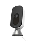 Indoor WiFi Security Camera With 1080p HD Video, 180 Degree Field Of View, black unit on stand, side view