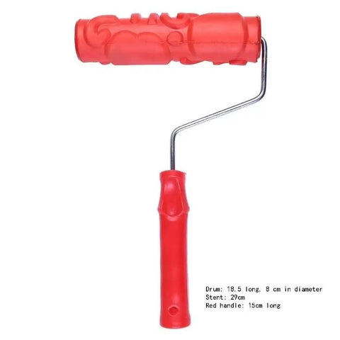 Killer DIY Doodle Dinosaur Wall Printing Roller with High Density Microfiber Cover and Sturdy Alloy Handle for Rad Home Decor Projects and Sick Wall Embossing Art on red handle and textured drum.