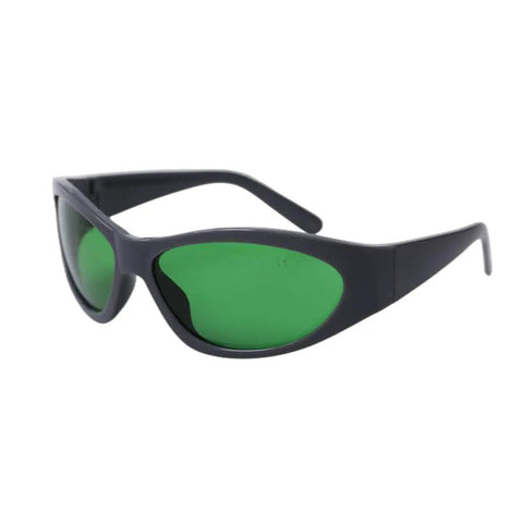 Multi Wavelength Red Laser Protective Glasses 630 To 1100Nm Od2 Plus Od5 Plus feature green tinted lenses and black frames for safety.
