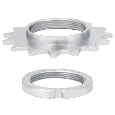 Beefy Steel Freewheel For Fixed Gear Bikes With Lockring, 13T 14T 15T 16T Cogs, Single Speed Sprocket shown in silver steel