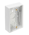 Hella Solid Single Gang Surface Mount Electrical Backbox White Housing One Point Four Five Inches showing interior structure and mounting points.