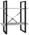 Industrial 5 Tier Book Cabinet With Adjustable Shelves in concrete gray and black with engineered wood and metal frame, front view.