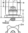 Diagram of Spin-N-Lok ADB Hoist Ring One And A Quarter Inch Threaded Stud Forged Alloy Steel with labeled dimensions.