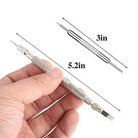 Pro Grade Spring Bar Tool Set For Watch Bands With 6 Extra Tips And 72 Pins, Easy Strap Removal And Repair Kit with a spring bar tool in hand