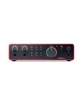 Scarlett 2i2 4th Gen USB-C Audio Interface front panel with dials and buttons for studio recording bundle
