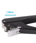 Metal Oval Single Hole Punch 4 15mm Hole Puncher Workhorse with lever action, black heavy-duty tool, close-up view with 1-20mm measurement