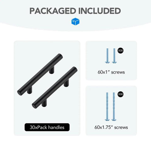 Stainless Steel Cabinet Handles With Three Inch Hole Spacing Drawer Pulls For Cabinets Dresser And Bathroom Rust Resistant Durable Set Of 30 High Quality Kitchen And Furniture Hardware, includes screws.