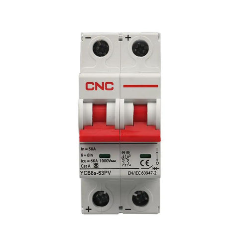 Front view of Beefy DC Miniature Circuit Breaker, 2 Pole 63A 1000V Isolator for Solar PV System, Thermal Magnetic Trip