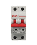 Front view of a DC Miniature Circuit Breaker Two Pole 25 Amp 1000V DC Isolator For Solar PV System With Thermal Magnetic Trip DIN Rail Mount
