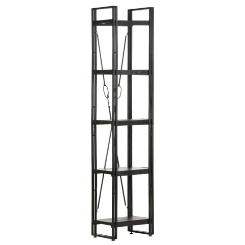 5 Tier Bookcase In Black With Solid Mango Wood Shelves And A Powder Coated Steel Frame Dope Industrial Style Open Design Side View