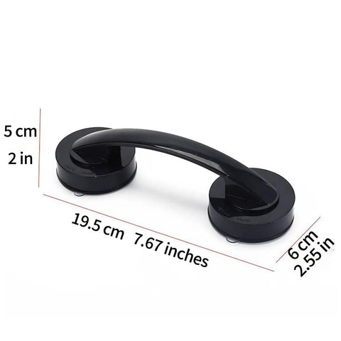 Black Suction Cup Glass Door And Window Handle for bathroom and shower sliding doors with dimensions displayed.