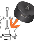 Image of Six Piece Shaft Protector Set For Grip O Matic Pullers And Push Pullers Protects Shaft Centers From Distortion Under Heavy Puller Pressure Replacement For 8056 with close-up of a black shaft protector labeled 8050.