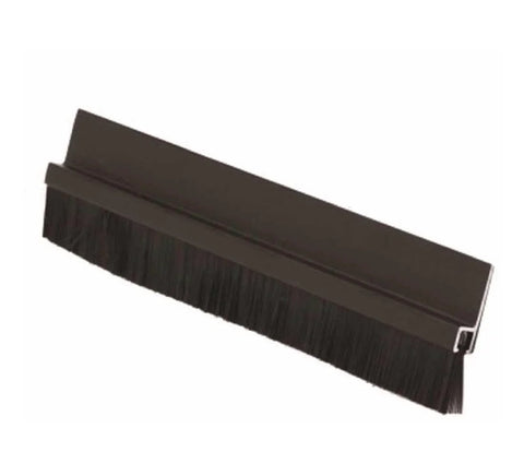 Pemko brush seal side view for meeting stile in dark bronze with black brush insert, 1 in x 36 in