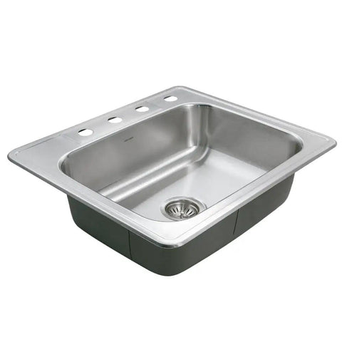Glowtone 25 Inch Stainless Steel Topmount Kitchen Sink With 4-Hole Design, 8 Inch Deep Single Bowl, Fits 30 Inch Cabinets, Pro Grade T-304