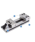 Straight Up Heavy Duty Machine Vise With Six Inch Jaw Width, Fifty Millimeter Clamp Height, And Two Hundred Millimeter Max Opening showing parts and details.