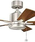 Bowen 42 Inch Ceiling Fan Without Light With Pull Chain Control in brushed nickel, showcasing reversible walnut and silver blades.