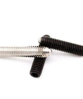 Heavy Duty 304 Stainless Steel Socket Set Screws Black Oxide Metric M8 M10 M12 Cone Point Fasteners on white background.