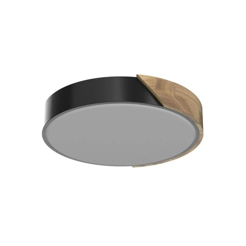Round Wood Grain Black Flush Mount Ceiling Light 12 Inch 24W LED Fixture, Warm White 3000K, Not Dimmable, Sleek Modern Design