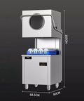 Commercial Fully Automatic Floor Standing Dishwasher Heavy Duty Kitchen Rig Featuring Triple Dirt Blast Filters And No Sweat Sanitizing Cycle For Restaurants And Food Service Operations, silver stainless steel design, displaying dish rack.