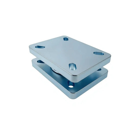 Beefed Up Heavy Duty Bearing Plate Turntable 6.3 By 4.53 Inches 5000 Lb Rating Kingpinless Design Greaseable Steel Construction For Rugged Industrial Use, side view showing steel material and bolt holes.