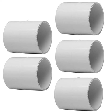 Five Pack 1-1/2 Inch PVC Pipe Fitting Coupling Socket To Socket Schedule 40 White for DIY Plumbing