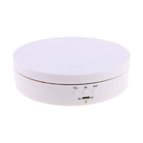 Luxury Electric Rotating Jewelry Display Stand With Mirrored Base, Smooth Spin Turntable For Rings, Necklaces & Watches, ABS Build, High Speed Rotation Showcase Organizer Box top view showing controls and sleek white design.
