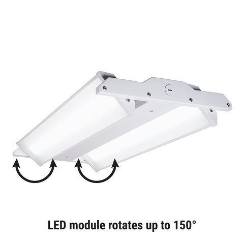 Low Profile LED High Bay Light 23000 Lumens 5000K Dimmable 166 Watt equivalent with rotatable light engines and aimable optics.