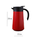 Heavy Duty Stainless Steel Vacuum Flask With Secure Handle Leakproof Travel Mug 20cm tall and 15cm wide in red.
