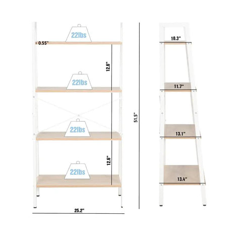 Diagram of Industrial 4 Tier Bookshelf Freestanding Rustic Display Bookcase Storage Rack dimensions and shelf weight capacity