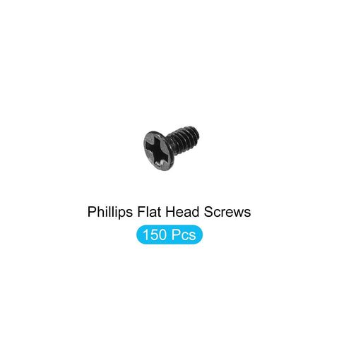 Top Shelf Phillips Flat Head Machine Screws In M2 X 4mm Size, 1pc black carbon steel screw from 150 piece pack.