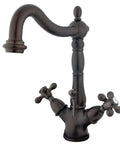Heritage Two-Handle Bathroom Faucet In Oil Rubbed Bronze With Brass Pop-Up Drain And Cover Plate, 4-Inch Centerset, Traditional Style