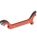 Conduit Locknut Wrench Set in Compact Alloy Steel Design With Magnetic Storage Built For Tight Spots Includes One Half Inch Three Quarter Inch And One Inch Wrenches, showing orange steel wrench with size markings.