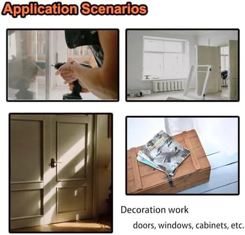 4Pcs 8-inch black stainless steel 304 continuous/piano hinges; collage shows installation on doors, windows, and cabinets